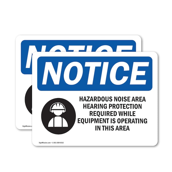 Signmission Hazardous Noise Area Hearing Sign, Vinyl Decal, 10in W x 7in L, 2PK OS-2PACK-NS-D-710-L-13321 - main